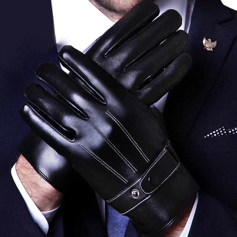 加绒加厚触屏韩版皮手套男冬开车骑行户外运动黑色实用装均码触屏版