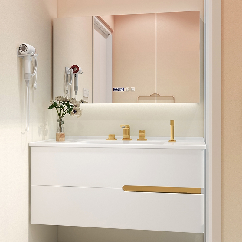 陶瓷一体盆浴室柜现代轻奢洗手台洗手盆洗脸盆柜组合卫生间洗漱台80cm