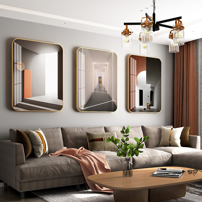 怡茹现代轻奢客厅装饰画沙发背景墙圆角壁画挂画