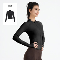 新款瑜伽服女拉链运动外套紧身显瘦长袖跑步训练健身上衣 M 黑色