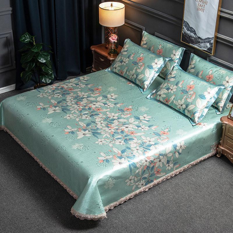 家柏饰(CORATED)床裙空调冰丝凉席三件套可水洗可折叠1.8m床夏季机洗软席1.5米 梦回花季（送防滑垫） 1.8*2.2m床