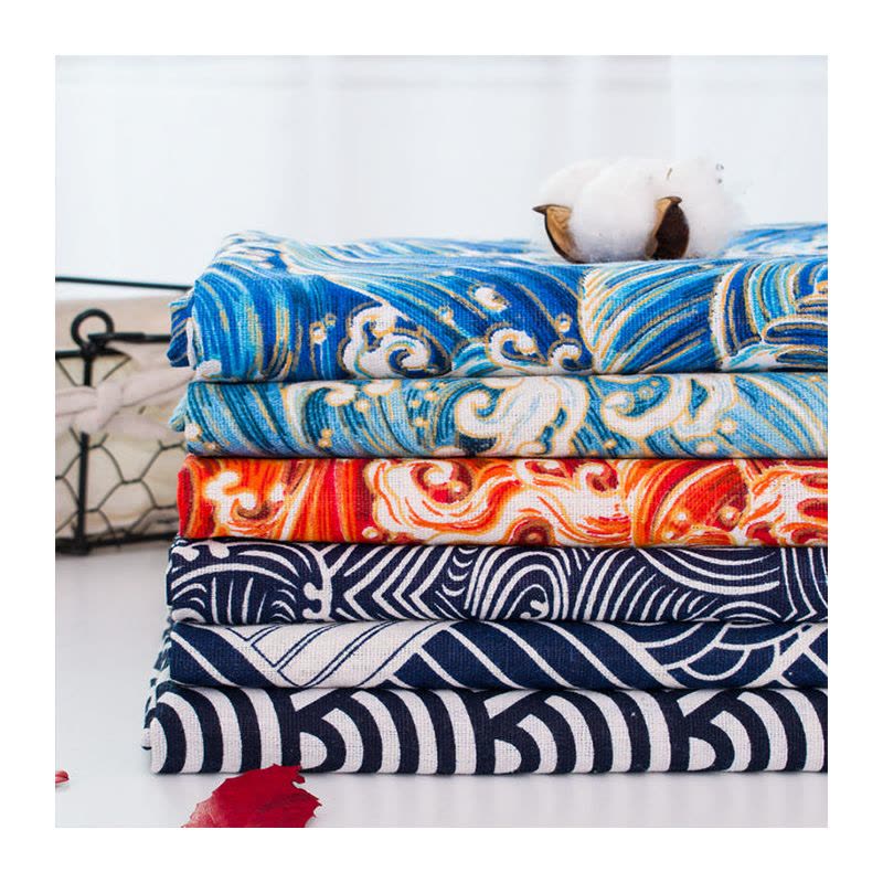 棉麻烫金加厚和风日式民族布料粗麻布面料沙发抱枕靠垫桌布布料图片