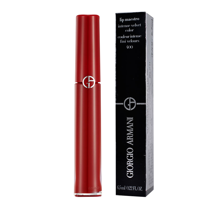 阿玛尼(ARMANI)唇釉显色复古口红唇彩6.5ml 臻致丝绒哑光 液体唇膏红管唇釉400# 阿玛尼红