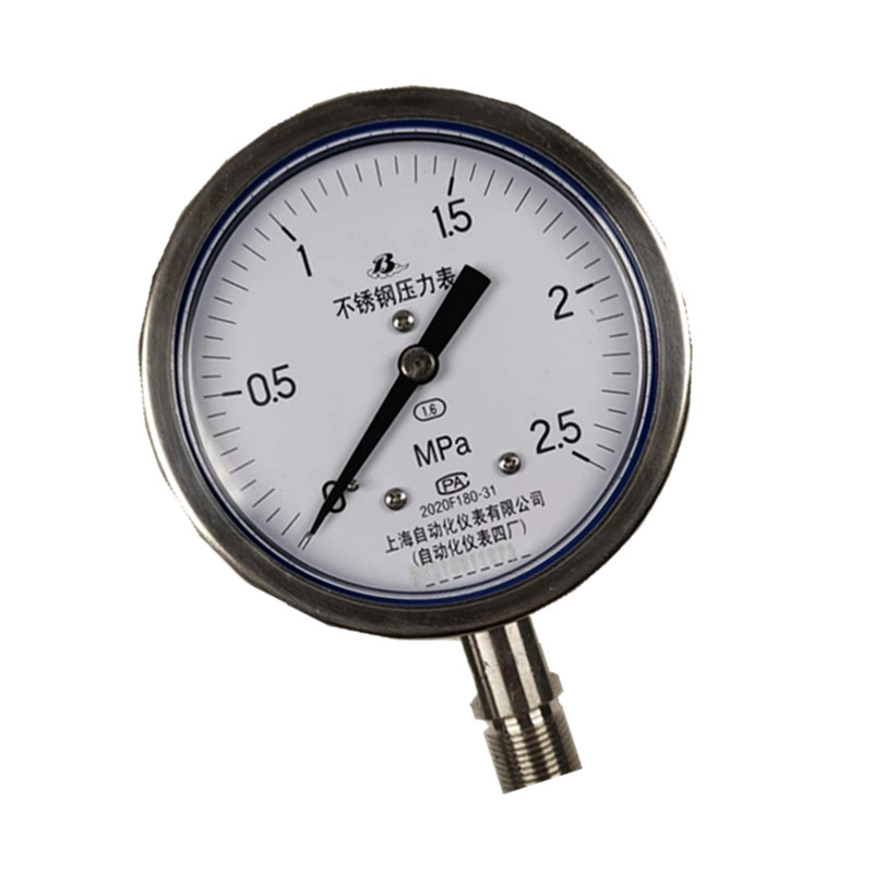 上自仪不锈钢压力表/ 隔膜/耐震式Y-100BF 接口M20×1.5 量程0-2.5Mpa带三色环高清大图