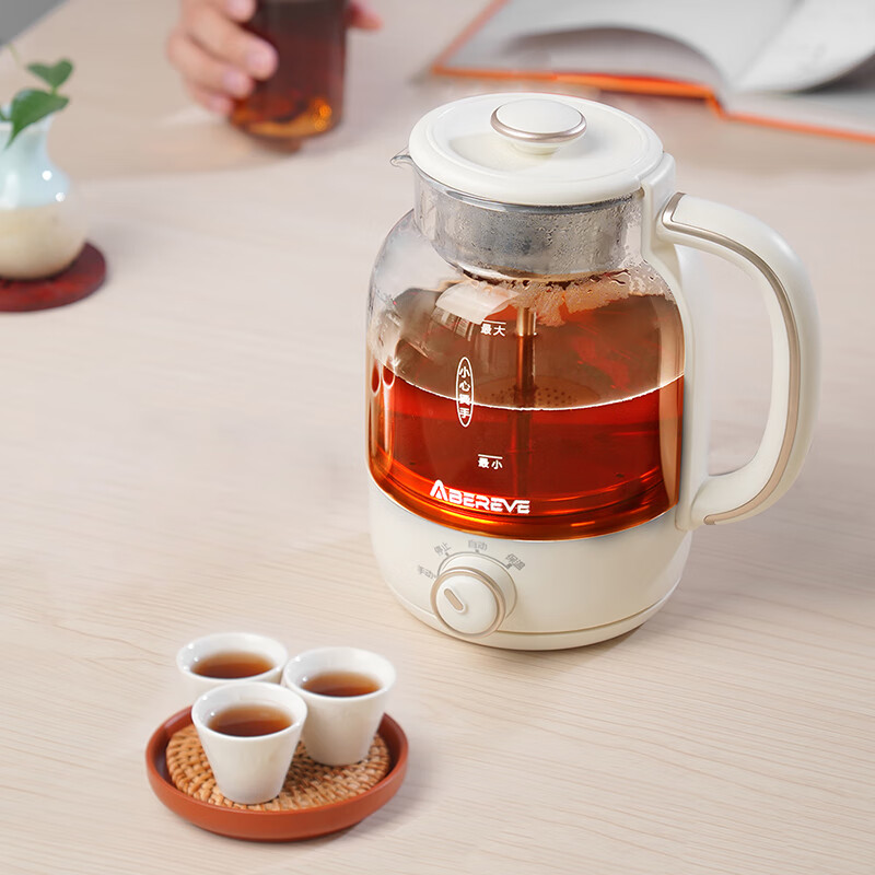 Abereve艾贝丽喷淋煮茶器 家用1.5L旋钮调控电热水壶 保温煮水壶手动自动双模式蒸煮养生茶壶ABL-ZC68 白色高清大图
