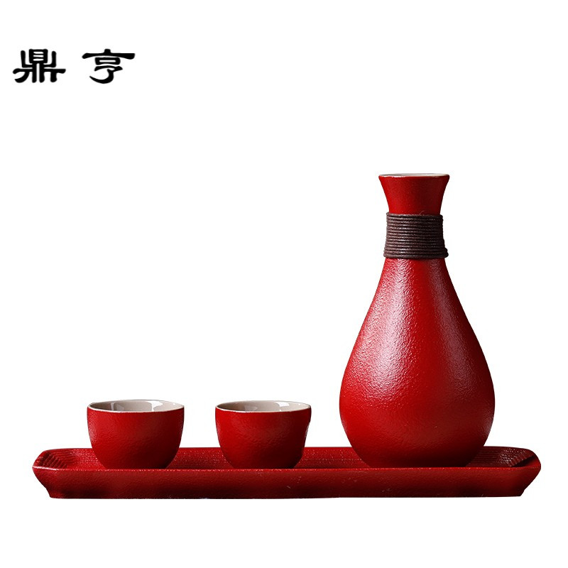 鼎亨陶瓷酒壶酒杯套装 家用黄酒白酒盅杯分酒器 红色婚庆酒具套装