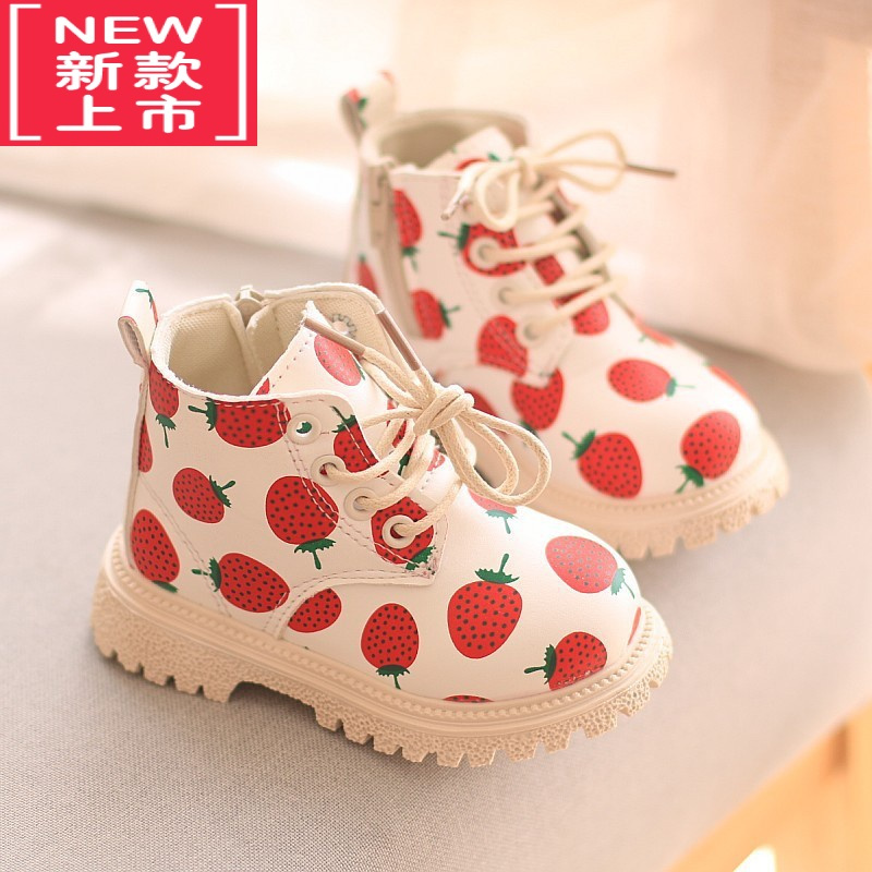 可莉允女童靴子新款春秋季儿童皮鞋公主鞋小童短靴宝宝马丁靴1-3岁低筒