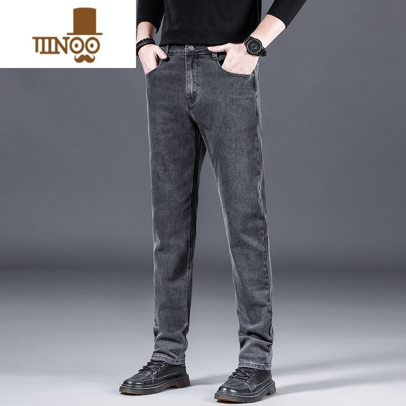 YANXU牛仔裤男款夏季薄款潮牌宽松直筒长裤2023灰色弹力休闲裤子休高清大图