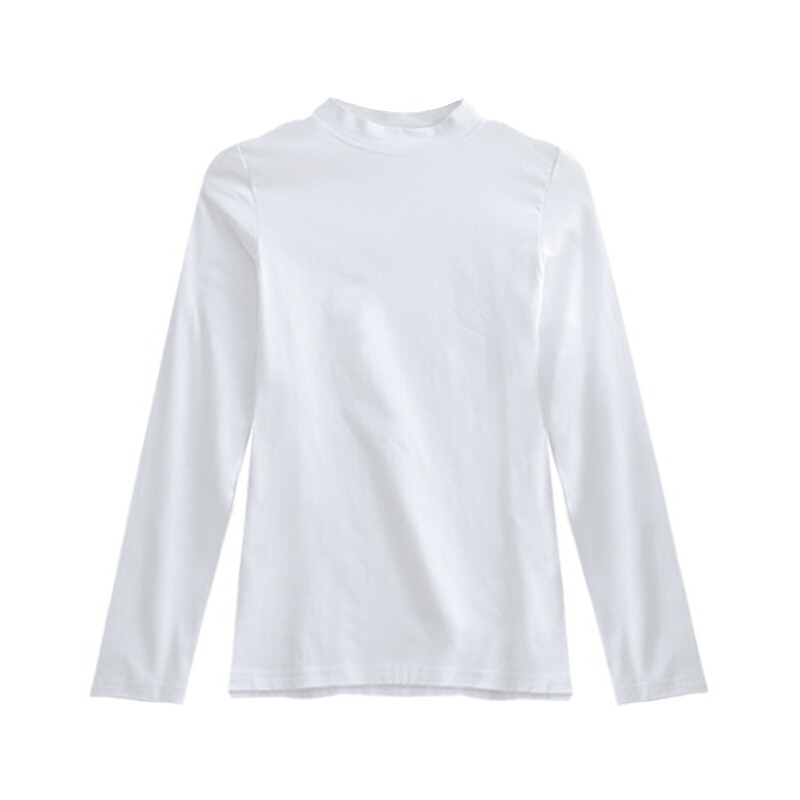 黑色打底衫女长袖秋冬纯棉修身上衣服半高领T恤女士紧身秋衣中袖白色