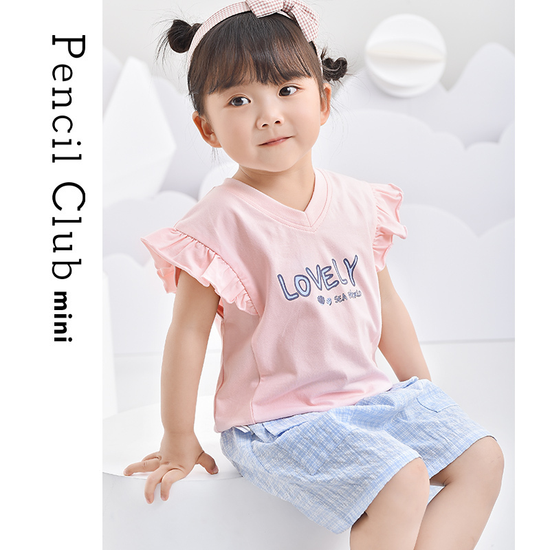 [清仓价:19元]铅笔俱乐部童装小童儿童背心2022夏装新款女童上衣小飞袖薄款洋气