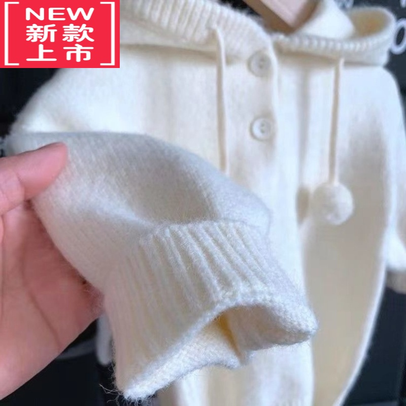 可莉允女童毛衣2022新款洋气儿童粉糯连帽套头针织衫女宝宝韩版帽子衫潮