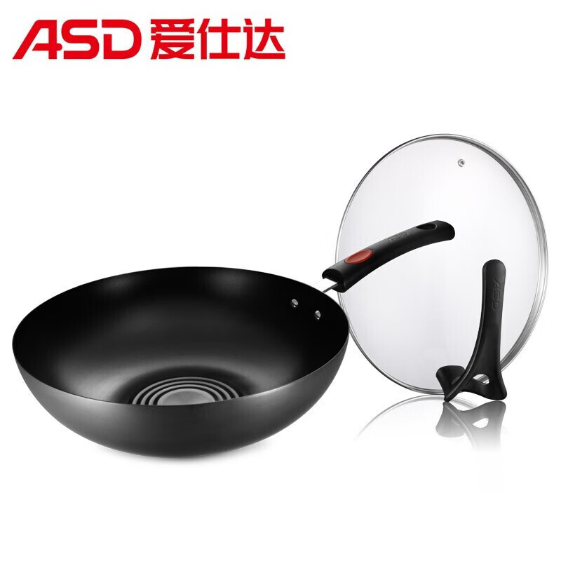 爱仕达(ASD)炒锅不易锈铁锅 适合燃气灶 CF32B1TG 32CM 精铁炒锅