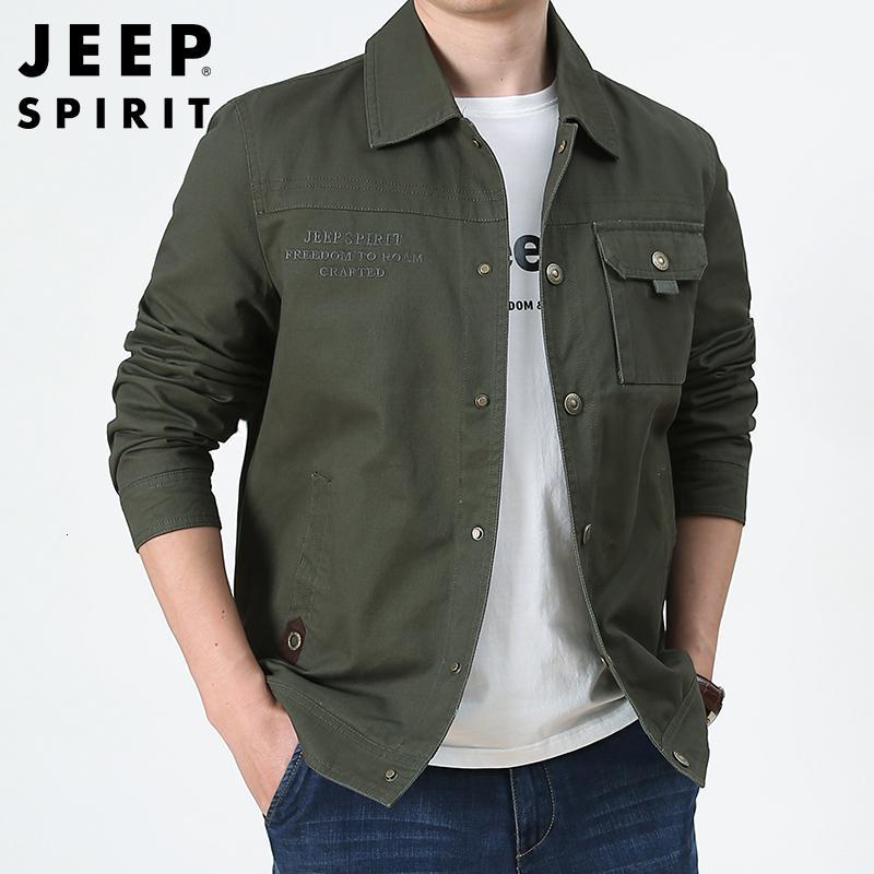 jeepspirit吉普水洗纯棉夹克男商务翻领男装休闲免烫茄克衫外套有加肥