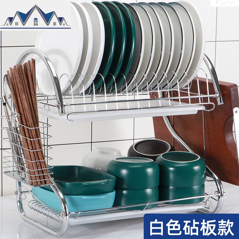 晾沥水架刀架碗架放用具碟盘厨房收纳盒用品置物架碗筷碗柜家用_1_72 白色双盘砧板款加粗加厚