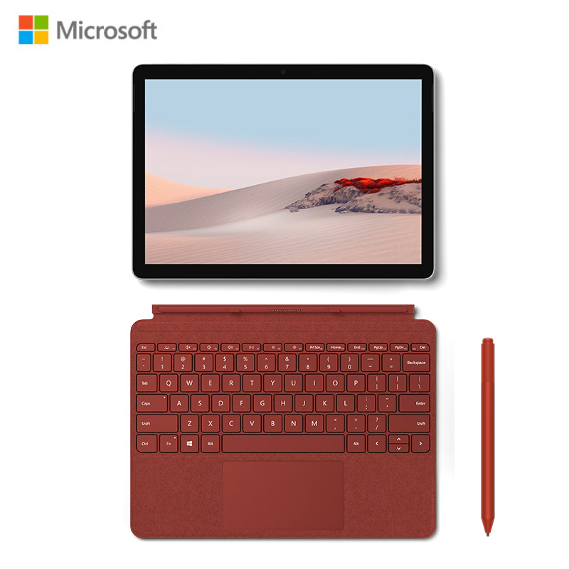 微软(Microsoft)Surface Go 2 10.5英寸二合一平板 奔腾金牌4425Y 8GB+128GB 亮铂金 波比红键盘 笔