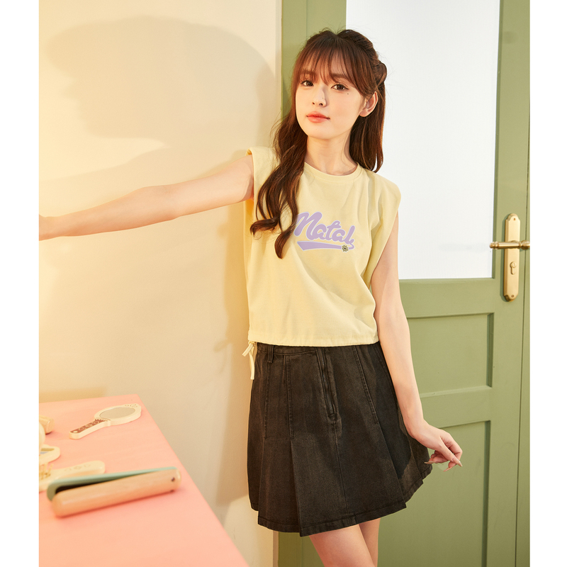 [1.5折价35元]唐狮春夏新款女背心外穿短款肌理感甜辣小上衣抽绳别致内搭潮