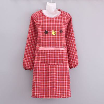 家用长袖罩衣女厨房做饭防油棉布围裙时尚洋气成人上班干活工作服蜗牛