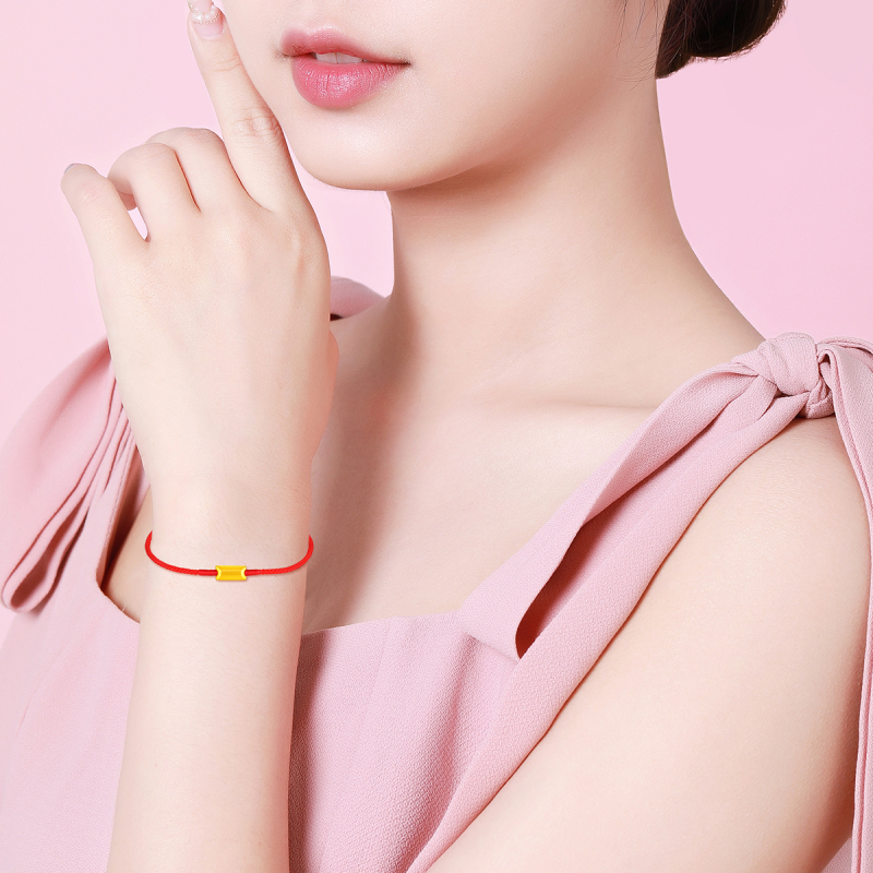 梦金园黄金暴富小金条本命红绳手串女时尚小金砖足金手链