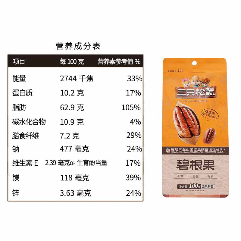 三只松鼠碧根果坚果零食休闲食品小吃奶油长寿果100g*2袋高清大图
