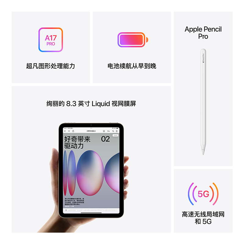 iPad mini(A17 Pro)WLAN+蜂窝 256GB 深空灰色 平板电脑