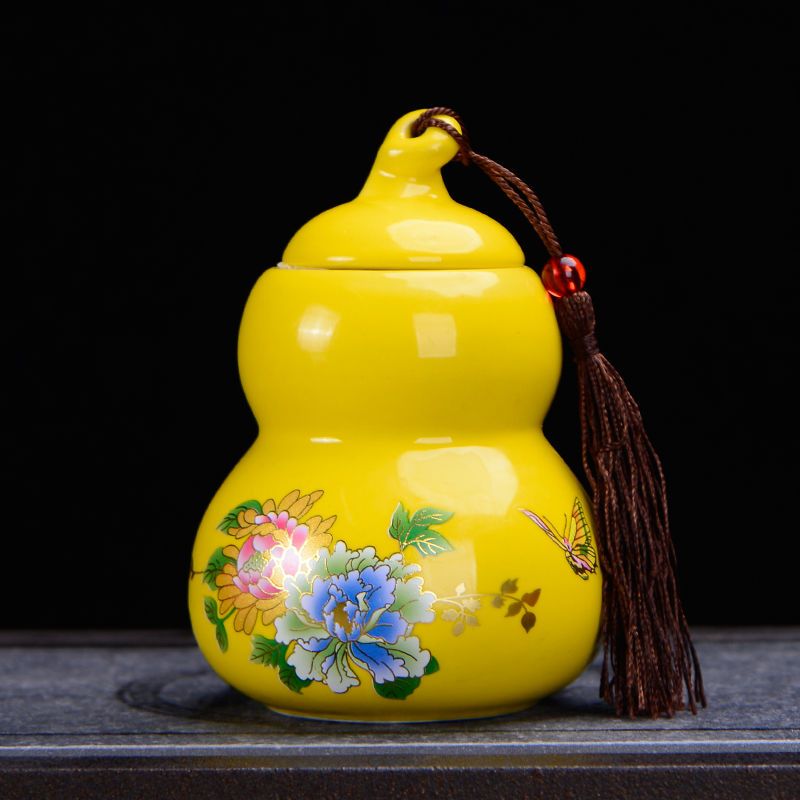 茶叶罐陶瓷迷你小号葫芦茶罐密封茶叶罐普洱存储包装盒家用醒茶罐