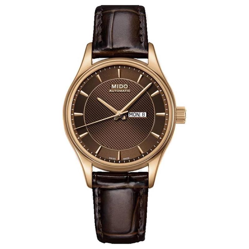 官方正品 美度(mido)瑞士手表 belluna系列 棕色纹理表盘皮革表带