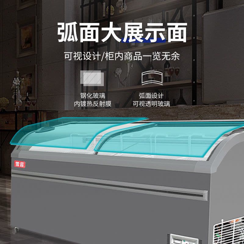 铜管2.1米冷藏保鲜配菜柜 超市商用冰柜大容量展示柜岛柜卧式冷藏冷冻柜玻璃门冰箱雪糕柜图片
