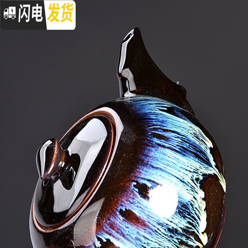 三维工匠陶瓷均窑沙金天目窑变家用茶具套装茶壶功夫茶杯配件整套泡茶器C 15头天目均窑长嘴壶盖碗沉香杯套组高清大图