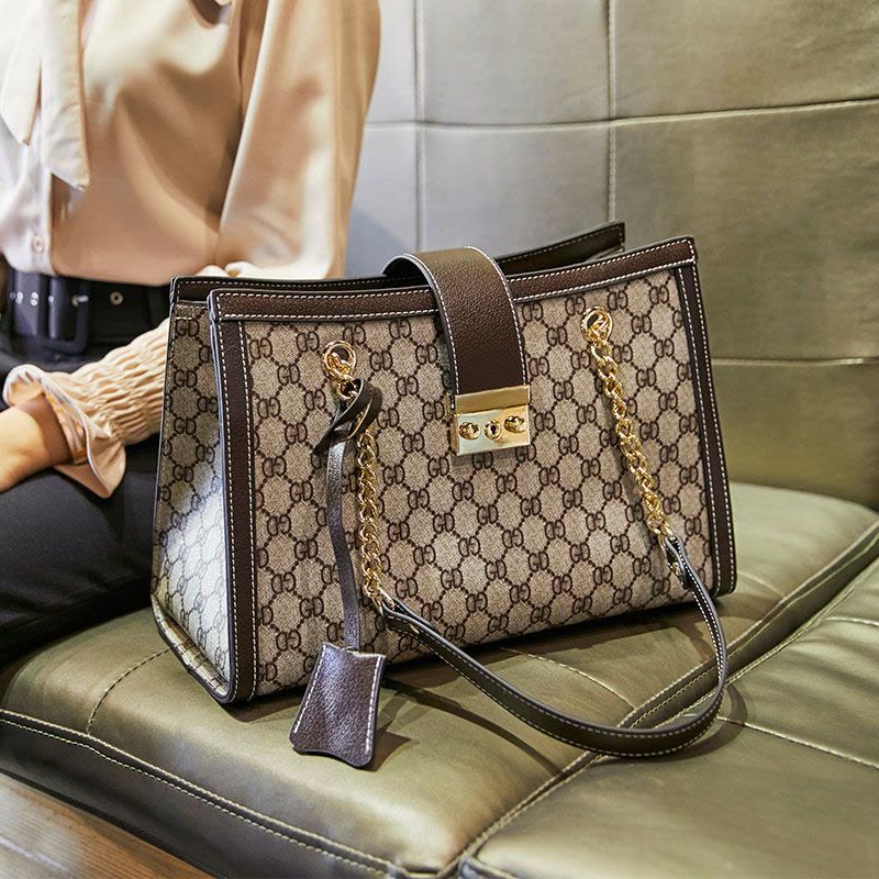 斯妮拉 欧美时尚新款包包女包手提包女斜挎包女百搭质感五金锁扣耐磨防盗大容量链条单肩包女图片