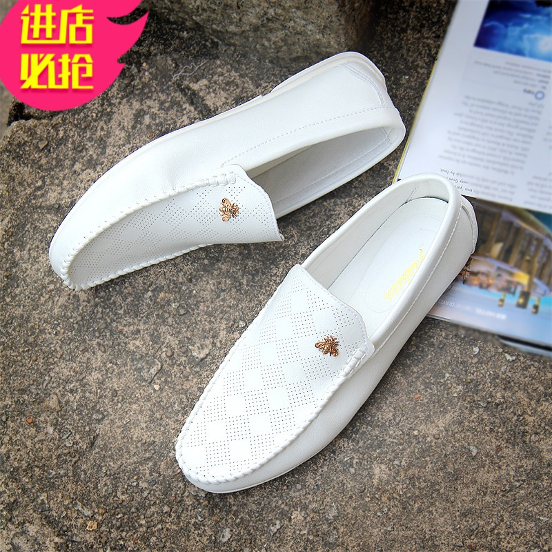 金三志网红同款白色豆豆鞋男夏季2021新款镂空韩版百搭个性透气休闲皮鞋休闲鞋
