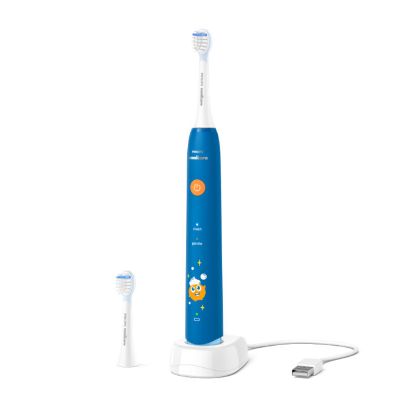 飞利浦(PHILIPS) 儿童电动牙刷 送男礼物 适用4-6-12岁 声波震动2种模式自带2支刷头蓝HX2432/01