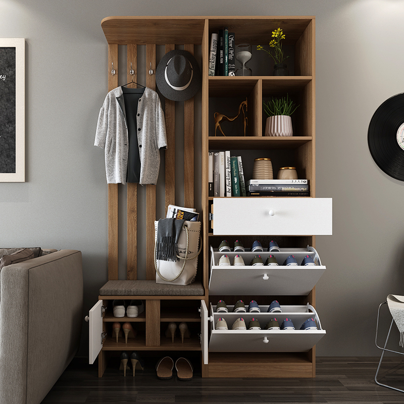 翻斗鞋柜小户型闪电客入户玄关隔断柜间厅柜北欧厅柜衣帽架换鞋凳c款