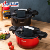 AMERCOOK阿米尔微压锅麦饭石汤锅黑色24cm 炖锅汤锅炖鸡小火慢炖低压力锅煤气灶电磁炉通用铝合金锅身5L容量