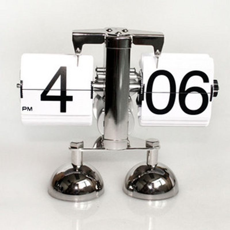 欧式自动翻页钟复古简约家居客厅座钟小天平机械自动翻页时钟【2】 双脚白色