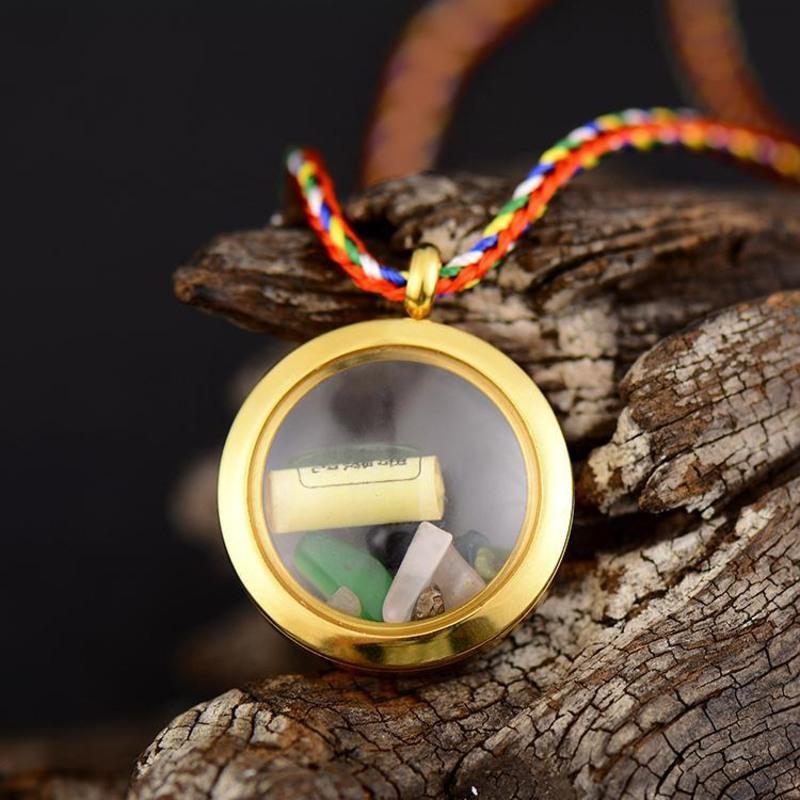 透明朱砂瓶嘎乌盒空心瓶子吊坠护身符男女项链可以装朱砂小瓶挂件金色