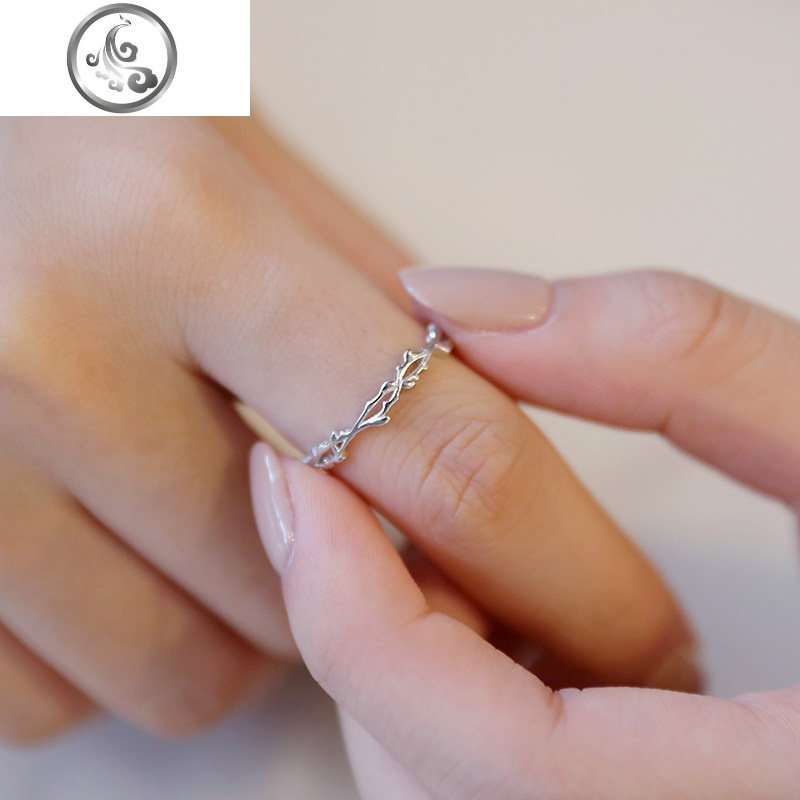 树枝荆棘戒指女925纯银日韩版潮人学生森系原创单身活口指环刻字jimi