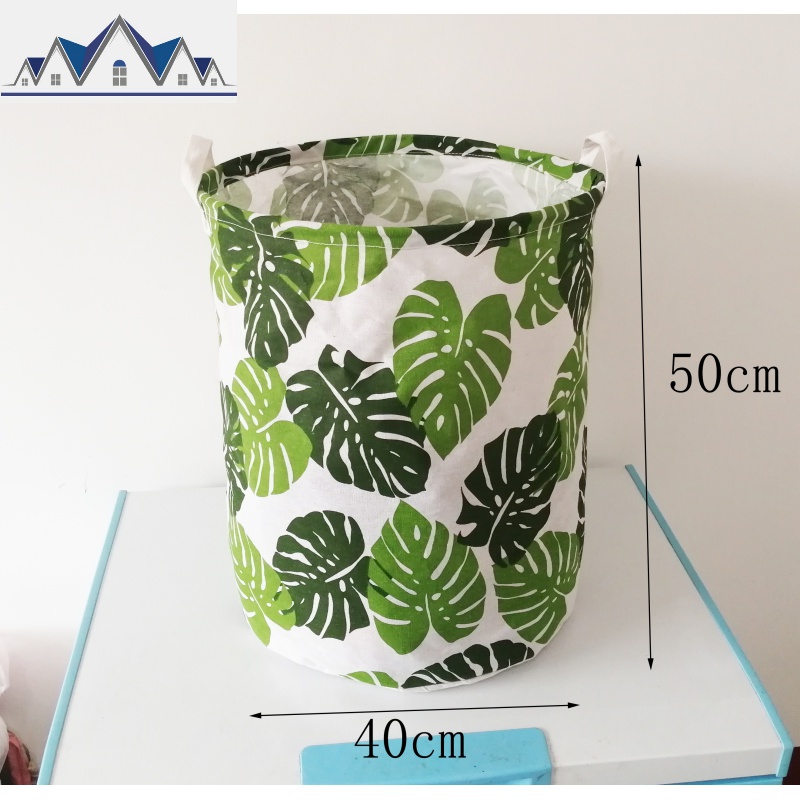 束口大号脏衣篮玩具收纳桶脏衣篓可折叠衣服收纳筐家用布艺洗衣篮 三维工匠收纳篮 绿叶40*50cm圆桶
