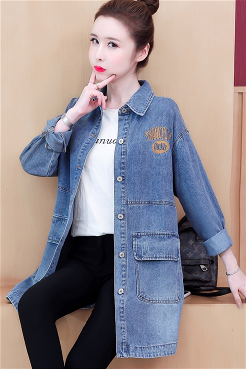 七斓牛仔风衣女中长款秋装2020年新款韩版洋气宽松时尚大码休闲外套女
