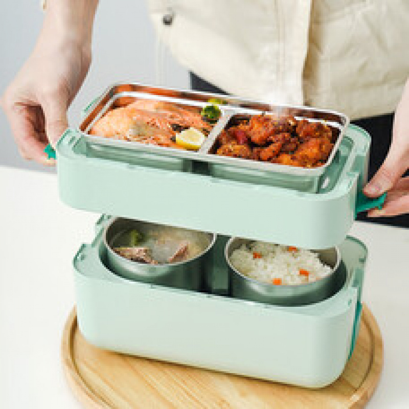乐扣乐扣(LOCK&LOCK)电热饭盒 蒸煮保温加热双层316不锈钢内胆 EJR251GRN绿色 1.4L高清大图
