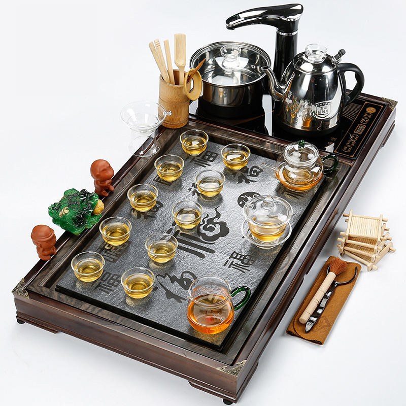 功夫茶具套装家用全自动电磁炉四合一体实木茶盘茶茶炉