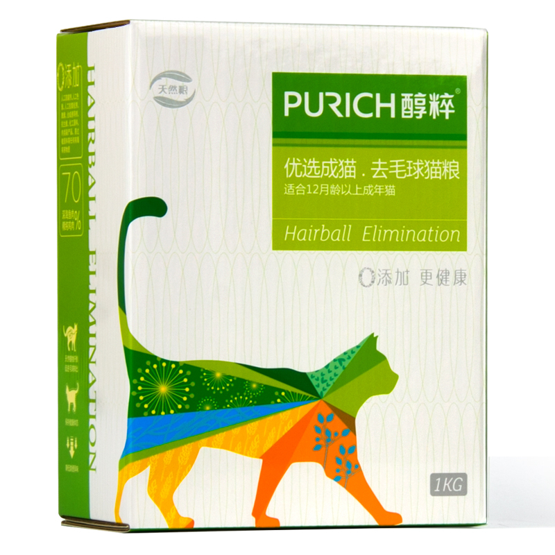 醇粹(Purich) 猫粮 优选成猫 去毛球猫粮1kg 帮助毛球排出