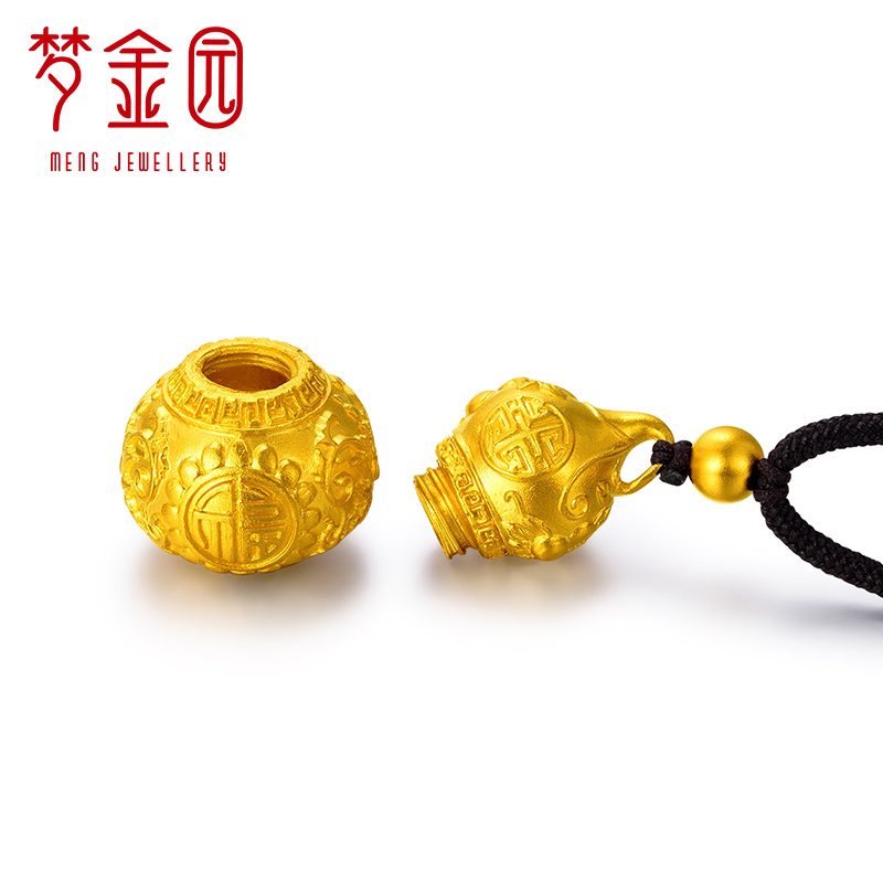 梦金园 古法黄金吊坠 足金999吉祥葫芦福禄铜钱挂坠男女款
