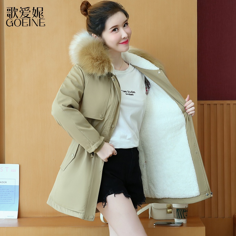 歌爱妮冬装棉服2021新款加绒加厚派克服女款风衣中长款棉袄外套ins潮