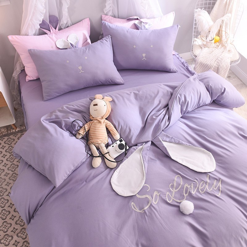 美帮汇床上四件套少女双人情侣被套 甜美粉色床裙床罩兔高清大图