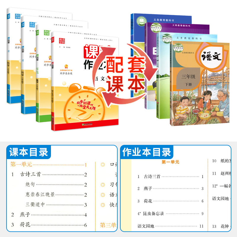 3上[语数英共6册]课时作业本+非常课课通(苏教版) 小学通用 [正版]江苏2024课时作业本三年级上册下册语文数学英语高清大图