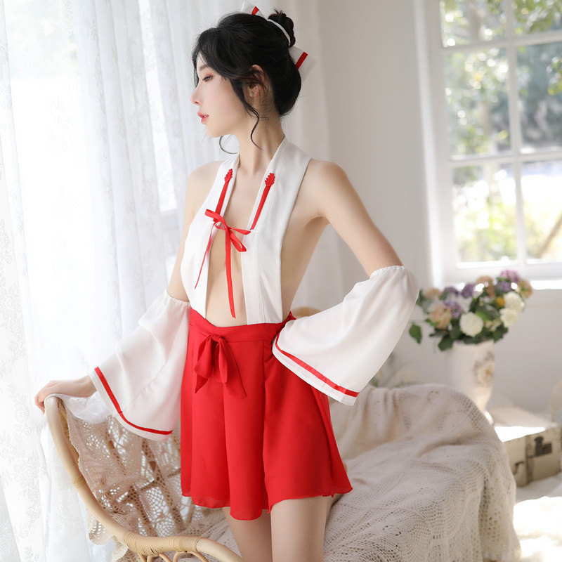 长夜漫漫 情趣内衣日式和服女巫装百褶裙套装夜店制服露背开档绑带免脱透视诱惑睡裙女式情趣睡衣私密成人性用品高清大图