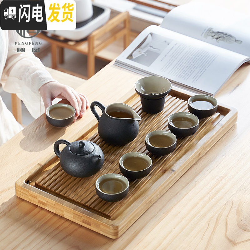 三维工匠黑陶禅风功夫茶具粗陶茶壶复古陶瓷茶杯简约家用日式整套茶具套装 定制请联系客服