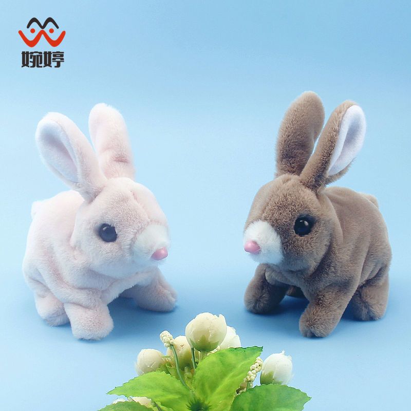 毛绒玩具小兔子会叫会跳跳兔子儿童玩偶男孩女孩宠物白兔薄绒白色兔子
