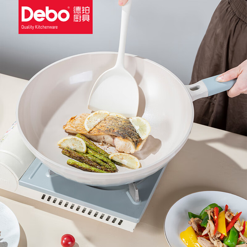 德铂(Debo) 埃菲尔含钛0涂层陶瓷炒锅煎锅国标一级不沾锅不挑灶具32cmDEP-DS417高清大图
