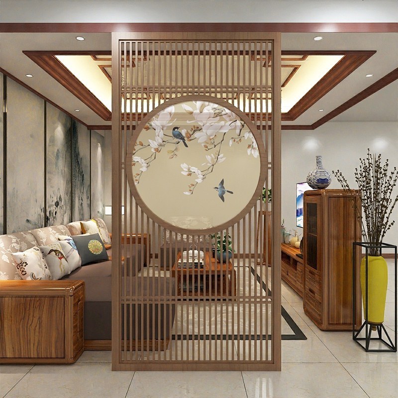 新中式实木屏风隔断墙客厅酒店入户挡煞玄关遮挡家用卧室装饰座屏